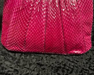 Judith Leiber pink snake skin evening bag