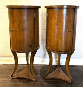 What awesome accent tables! Each of these Two Vintage Barrel Style Side Tables / End Tables measures 31 inches tall and 14 inches in diameter. 