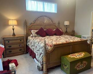 Tommy Bahama Bedroom Set: split king Serta Perfect Sleeper mattress, 4 poster bed, 2 nightstands and dresser with mirror