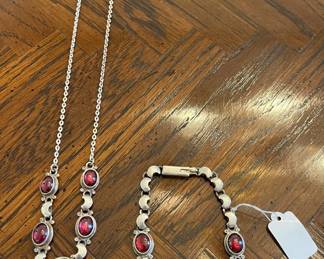 Sterling necklace and bracelet (garnet or ruby?)
