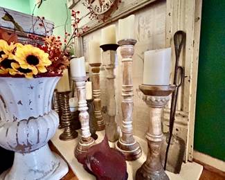 decor, mantel, candle sticks 