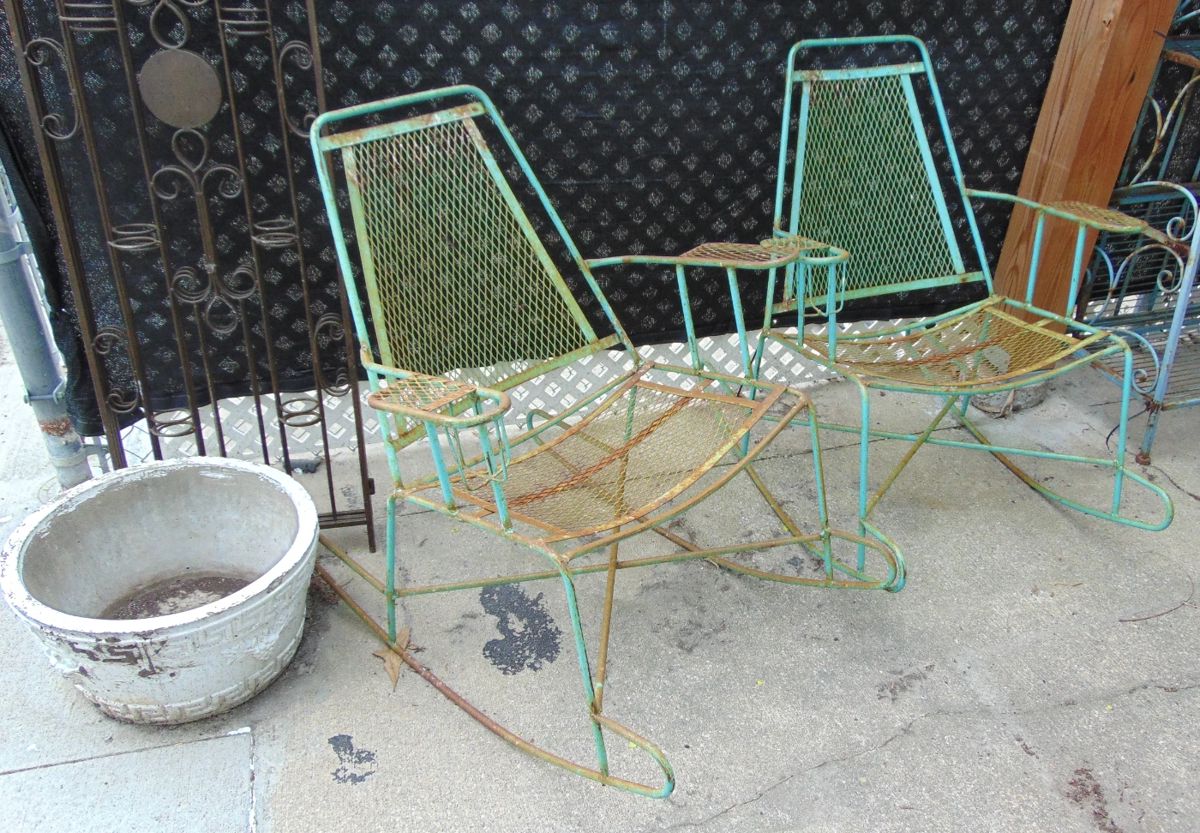 MCM MID CENTURY MODERN CHAIRS - SALTERINI ???, OUTDOOR WROUGHT IRON ROCKING CHAIRS, RETRO, HOLLYWOOD REGENCY
