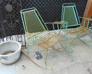 MCM MID CENTURY MODERN CHAIRS - SALTERINI ???, OUTDOOR WROUGHT IRON ROCKING CHAIRS, RETRO, HOLLYWOOD REGENCY