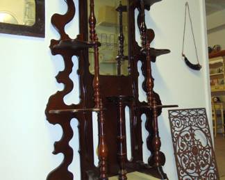 VICTORIAN ENTRY WAY ETAGERE - WALNUT, MARBLE, MIRROR BACK, DISPLAY SHELVES, BEAUTIFUL