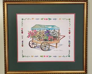 C. Winterele Olsen “Flower Wagon” signed watercolor lithograph 