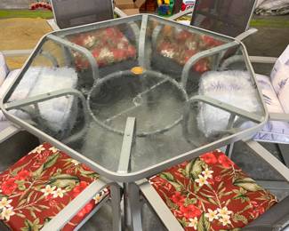 Etched glass patio table with 6 chairs