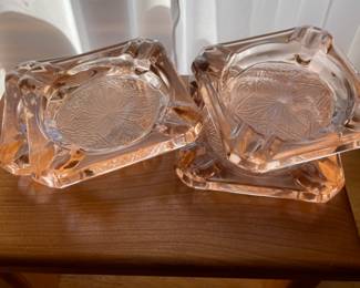 Pink depression glass ashtrays