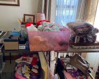 Raggedy Ann dolls, purses, Christmas stockings, assorted items 