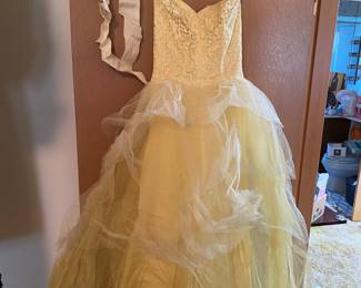 Vintage 1951 Yellow Tulle Prom Dress with Hat, Bolero Jacket, Original Sales Slip, Box Marshall Fields