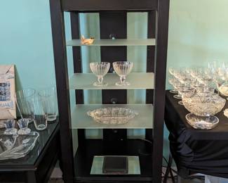 Black media stand with 3 frosted glass shelves