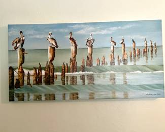 An art on canvas picture of pelicans