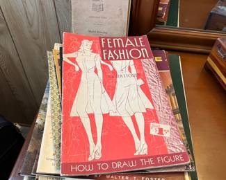 Female Fashion "How to Draw the Figure" by Walter Foster— 1940s Instruction Book. Other similar books underneath.