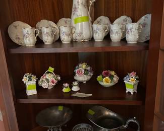 Chocolate service, Capo di Monyi precelain, ornate siverplated items