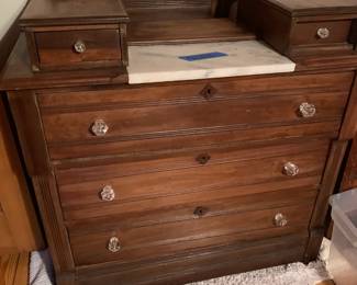 Vintage Marble Top Dresser with Matching Mirror (behind dresser) Eastlake