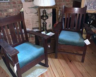 Antique Mission Style Furniture--The Harden Line Chairs, Pair, Camden, NY, One Is A Rocker