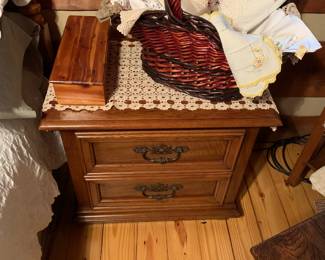 Vintage Bedside Table Wood, Vintage Linens Hand Embroidered