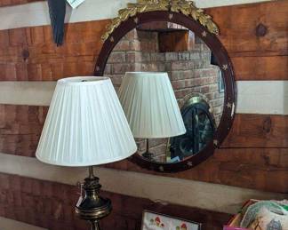 Antique Round Federal Mirror w/Eagle, Vtg Brass Lamp, Duck Art by Dave Stavely