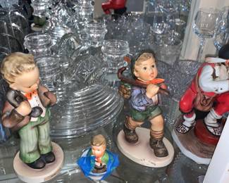 Hummel Figurines, Most with Boxes, Vintage Glassware