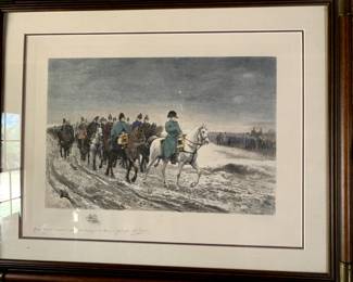 Vintage Print Napoleon. Original is by Ernest Meissonier, this is a framed and matted print of original.