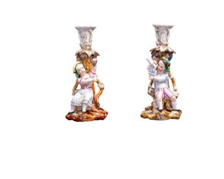 8 - Pair 19th Century Figural Candlesticks  9.5H x 4.5W x 4D