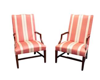 22 - Pair Martha Washington Style Armchairs  43H x 26W x 23D