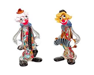 40 - Two Vintage Art Glass Clowns  9H x 4W