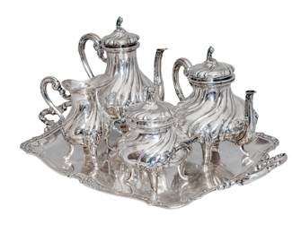 11 - Four Piece Continental 800 Sterling Silver CoffeeTea Set and Tray