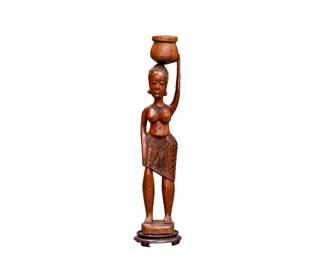 48-1  Pair African Carved Teak Standing Figures  30.5H x 6Diam