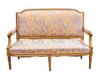 5 -  Late 19th Century French Louis XVI Style Giltwood Settee  41H x 57W x 28D