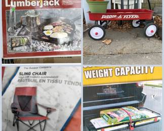 Camping chair, Tents, hitch carrier, wagon, camping cooking set