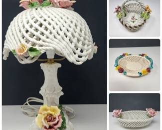 Capodimonte Italy Ceramic Lamp Works Porcelain Decor Baskets