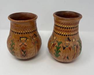 2 Authentic Navajo Yei Pots by Ken and Irene White