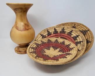 Authentic Navajo Wedding Basket Trio Jack Stratton Wood Vase