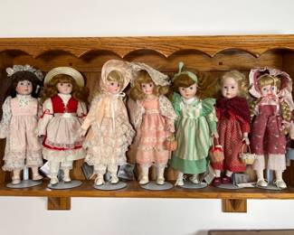 Handcrafted Oak Wood Shelving with Heritage Dolls