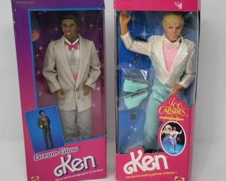 2 Vintage Mattel Ken Dolls  Black Dream Glow  White Ice Capades