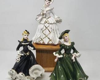 3 Vintage Handpainted Ruffle Dressed Women Figures