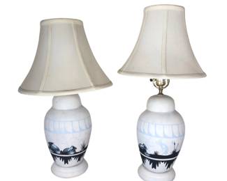 Hand Painted Native American Inspired Pottery Art Table Lamps