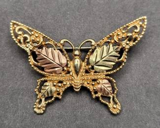 10k Black Hills Gold Butterfly Brooch