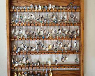 76 Souvenir Spoons in Wood Display Case