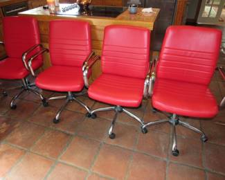 Set of 4 red vinyl & chrome chairs