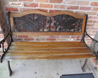 Wood/metal bench with eagles