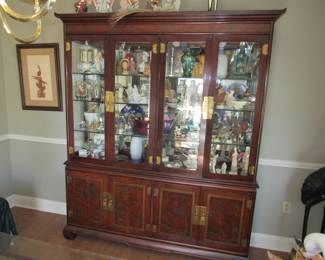 MCM carved Asian mirrored, lighted cabinet