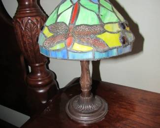 Stained glass dragonfly lamp