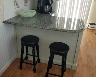Granite top bar; bar stools