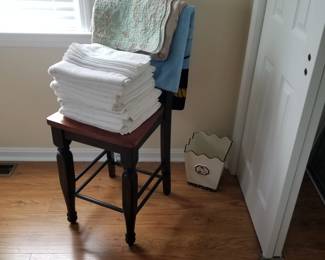 Bar stool; towels & bed linens