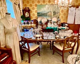 LOVELY DINING ROOM STUFFED WITH WATERFORD AND TONS OF SILVERPLATE!  PERFECT FOR ENTERTAINING!