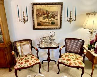 MULTIPLE CANED CHAIRS AND MORE ART AND SILVER!