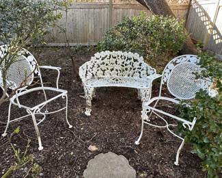 Victorian Style Cast Aluminum Garden Bench, 2 of 4 Patio Chairs