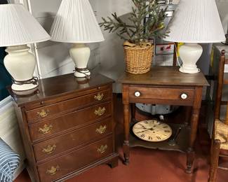 Lamps, Chest of Drawers, Old 1 Drawer Table, Tree