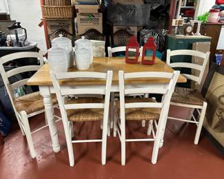 Dining Table w/ 6 Chairs, Lanterns, Canisters 